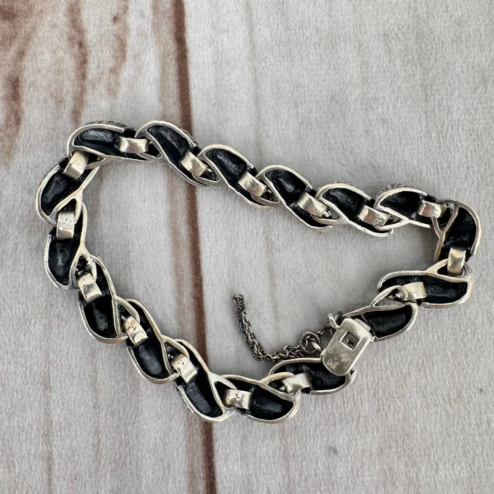 Sterling Silver Marcasite Link Bracelet Stamped 925 Vintage Estate Jewelry